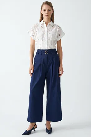 Exquise Mckenna Belted High Waisted Pleated Pants in Navy at Nordstrom, Size X-Large