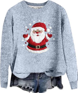 Generic Christmas Jumpers for Women UK Xmas Jumpers for Women Santa Claus Casual Basic Snowman Long Sleeve Gingerbread Pullover Sweatshirt Fairisle Chunky Kni