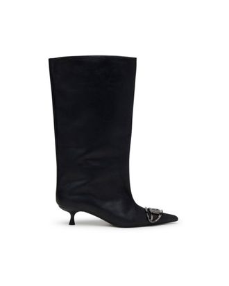 Diesel Oiled Leather Kitten-Heel Knee-High Boots