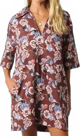 Entro Angie Floral Twill Shift Dress In Brown Multi