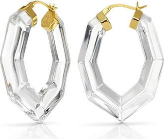 Gold & Honey Womens Pear Gem Lucite Hoop Earrings In Clear
