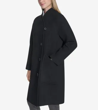 Cole Haan Womens Chevron Wool Coat - Black Size 14