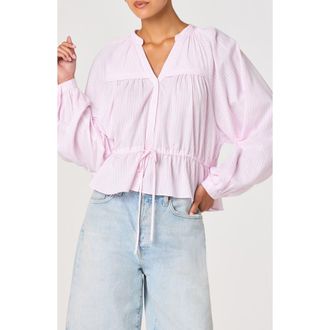 ASTR the Label Jessalyn Long Sleeve Woven Shirt in Pink Stripe at Nordstrom, Size Medium