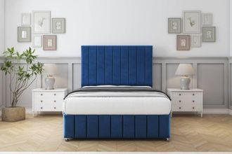 Sloomy California Plush Divan Set 2 Drawers-26 Headboard-Footboard in Navy | Size: King