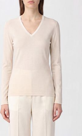 Fabiana Filippi T-shirt a maniche lunghe in cotone con scollo a V e profili a contrasto