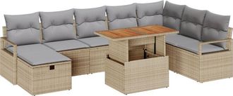 vidaXL Garden Sofa Set with Cushion 9 pcs Beige Poly Rattan vidaXL