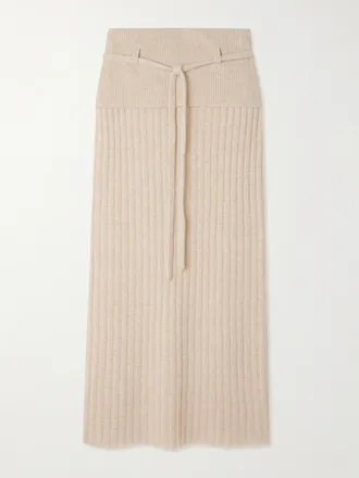 Guest In Residence Gonna Midi In Misto Cashmere E Lino A Coste Lia - Neutri