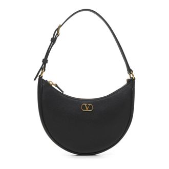 Valentino Garavani Shoulder Bags, female, Black, Size: ONE SIZE Black Leather Bag with Vlogo Detail