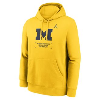 Nike Jordan Mens Michigan Club Basketball 2-Hit Jordan College Pullover Hoodie in Yellow | NKDK78HMWN-419