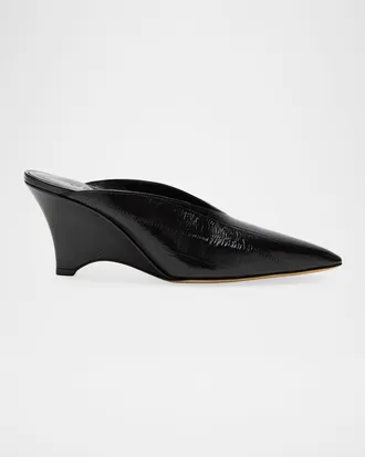 Le Monde Beryl Victoria Eel-Embossed Leather Wedge Mules