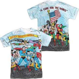 Gildan Justice League of America World Cure (Front/Back Print) Short Sleeve Adult Poly Crew Tee / T-Shirt