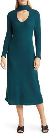 Loveappella Cutout Long Sleeve Midi Dress in Pine at Nordstrom Rack, Size X-Small