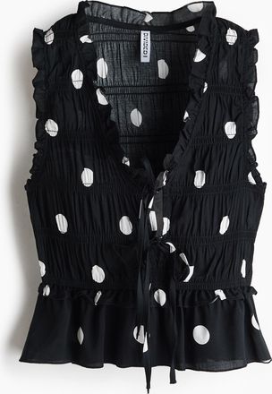 H&M Gesmoktes Top mit Bindeb&auml;ndern - Schwarz/Gepunktet