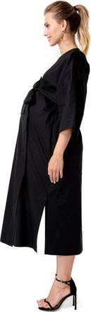 Accouchée Amaterasu Tie Belt Maternity/Nursing Wrap Midi Dress in Black at Nordstrom, Size Large