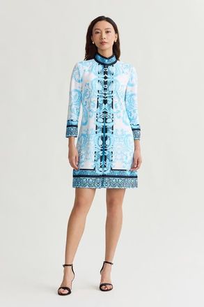 Ming Wang Heritage Lined Printed Stretch Deco Crepe Jacket in Serene/white/black at Nordstrom, Size X-Small