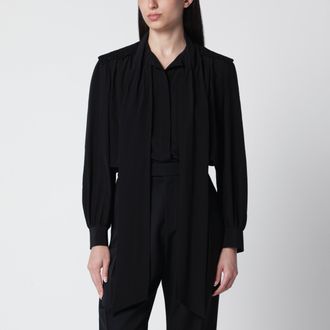 Chlo&eacute; Blusa in seta nera con lavalli&egrave;re