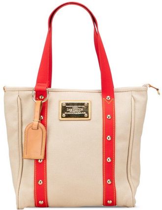 Louis Vuitton Antigua Beige Red Color Canvas Leather Shoulder Bag Tote Bag (Pre-Owned)