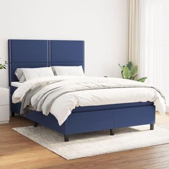 vidaXL Cama Box Spring Con Colch&oacute;n Tela Azul 140x190 Cm Vidaxl