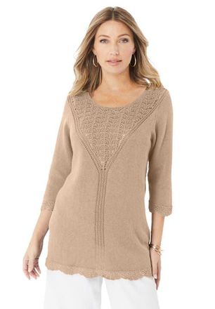 Roaman's Lace Knit Pullover Sweater in New Khaki at Nordstrom, Size 28