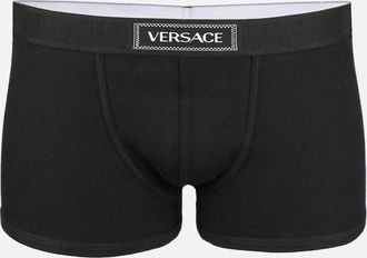 Versace Mens VERSACE 90s Versace Vintage Logo Ribbed Boxer Trunks, Black - Size: 37/36/32