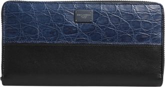 Dolce & Gabbana Black Blue Exotic Leather Men Continental Clutch Wallet And Caiman