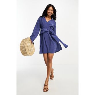 Asos Long Sleeve Faux Wrap Minidress in Navy at Nordstrom Rack, Size 14 Us / 18 Uk