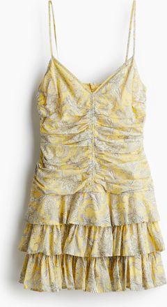 H&M Tr&auml;gerkleid mit Stufenjupe - Hellgelb/Paisleymuster