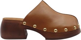 Coral Blue Beige leren muiltjes met hak - Dames - Muiltjes - Bruin - 41 EU - Leer - Schoenen