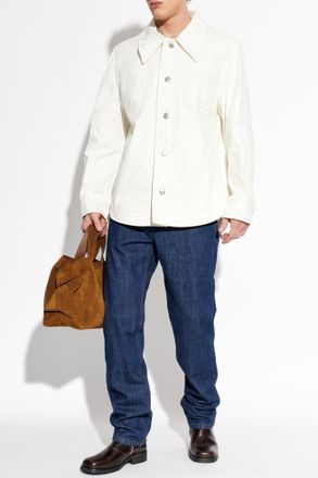 Ami Denim Jacket With Pockets, Mens, White