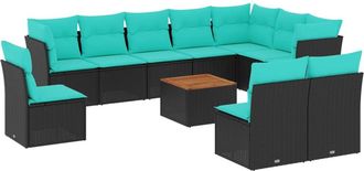 vidaXL Set De Sof&aacute;s De Jard&iacute;n 11 Pzas Y Cojines Rat&aacute;n Sint&eacute;tico Negro Vidaxl