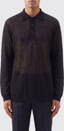 Yohji Yamamoto Polo in maglia a maniche lunghe in misto lino effetto sheer