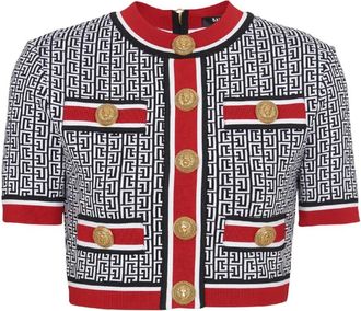 Balmain Jacquard Monogram Crop Top - Dames - Vesten - Veelkleurig - S - Polyester - Truien & Vesten