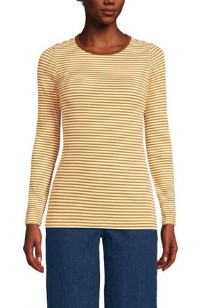 Lands End Cotton Rib T-shirt in Dijon Gold Tiny Stripe at Nordstrom, Size X-Large P
