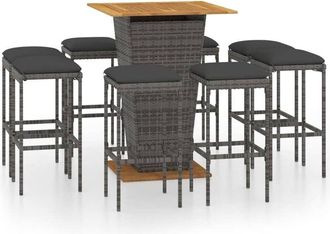 vidaXL Set De Muebles De Bar De Jard&iacute;n 9 Pzas Y Cojines Rat&aacute;n Pe Gris Vidaxl