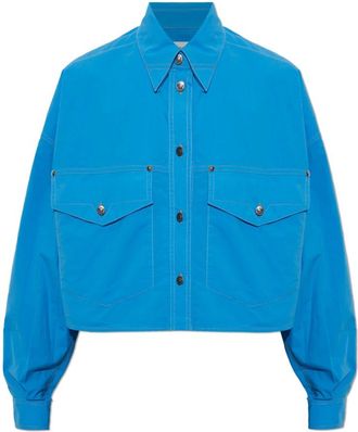 Versace Cotton-Poplin Crop Shirt - Dames - Overhemden - Blauw - M - Katoen - Overhemden