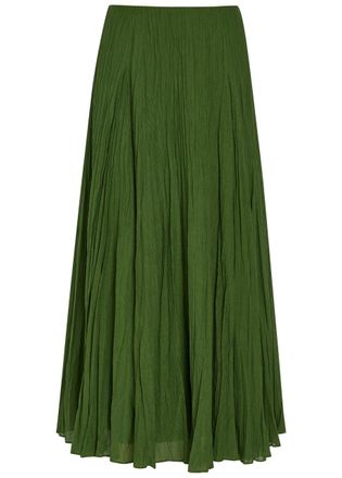 Vince Crinkled Pliss&eacute; Cotton-blend Maxi Skirt - Green - XL (UK16 / XL)