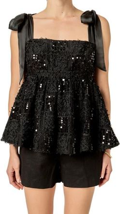 English Factory Sequins Bow Tank in Black at Nordstrom, Size X-Small