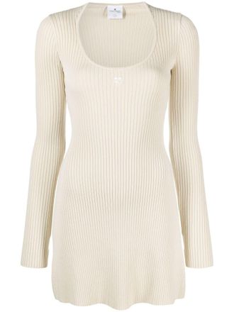 Courr&egrave;ges Jurk met geborduurd logo - Beige