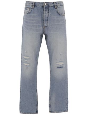 Emporio Armani Distressed Cotton Denim Jeans with Washed Effect