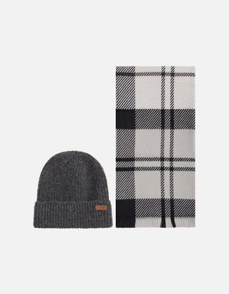 Barbour Womens Pendle Beanie & Blair Scarf Set - Grey - Size: ONE size