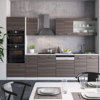 Vicco Mueble De Cocina R-line, Precioso Gris/blanco, 300 Cm Con Armario Alto, Sin Encimera