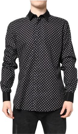 Dolce & Gabbana Polka Dot Overhemd - Heren - Casual Overhemden - Zwart - 2XS - Katoen - Overhemden