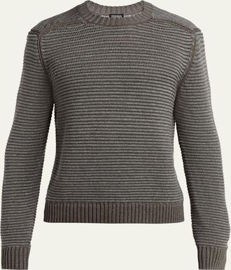 Ermenegildo Zegna Mens Silk, Linen and Cashmere Ribbed Crewneck Sweater