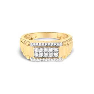 House of Brilliance Mens 14K Yellow Gold Plated Sterling Silver Natural 1/2 Cttw Diamond Rectangular Halo Band Ring