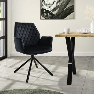 ML Design Silla De Comedor Con Respaldo Y Reposabrazos Asiento Negro Tapizado Con Funda De Terciopelo Patas De Metal Sill&oacute;n Giratorio Dise&ntilde;o Ergon&oacute;mico Moderno 
