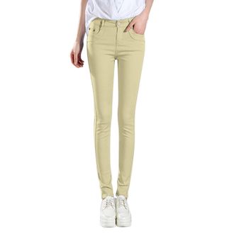Generic 2025 Trousers Women High Rise Fashion Jean Classic Solid Color Ankle Jeans Casual Regular Tight Fitting Jeans (Khaki, XL)