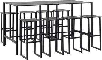 vidaXL Juego de mesa alta y taburetes de jardín 9 piezas acero negro Vidaxl