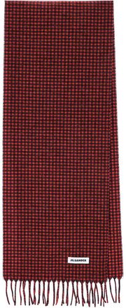 Jil Sander Checkered Rectangular Scarf with Fringed Edges