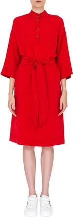 Ferragamo Crepe De Chine Belted Shirt Dress, Brand Size 42 ( US Size 8 )