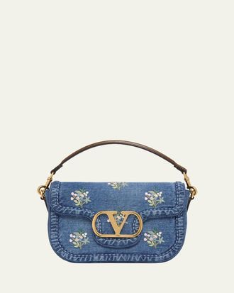 Valentino Garavani Alltime Floral-Embroidered Denim Shoulder Bag